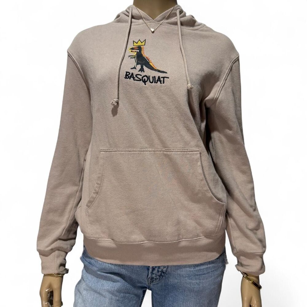 Jean Michel Basquiat Dinosaur Crown Hoodie XS Beige New Graphic Top Unisex